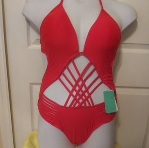 Heat Women's Red Strappy Front One Piece Swimsuit Size XL NWT